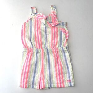 VINEYARD VINES Girls 3T Neon Stripe Ruffled Smocked 1pc Tank Top Romper KK5